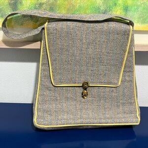 Wool Handbag Gray Yellow Bag W Coin Change Purse Gold Hardware Vintage 50s 60s